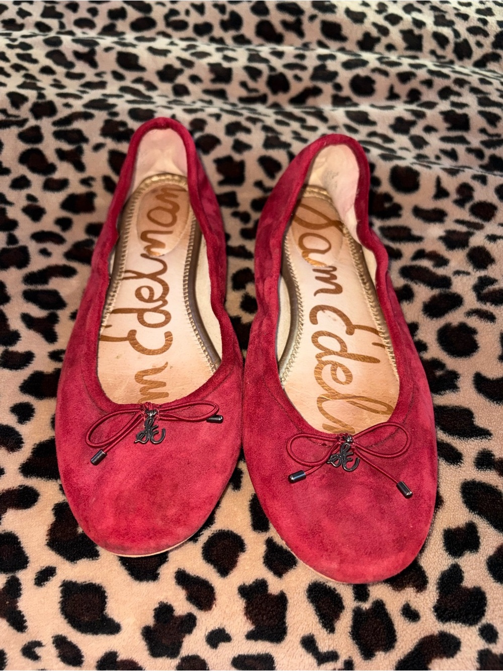 Sam Edelman Red Suede Ballet Flats with Bow Charm
